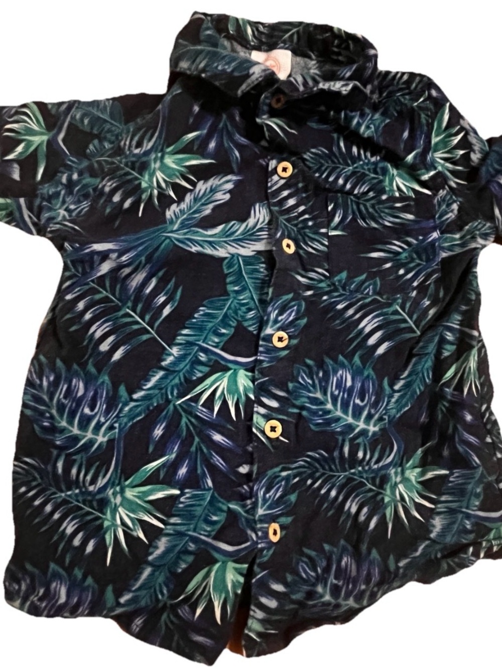 Wonder Nation Toddler Boys 3T Tropical Button-Up Shirt Navy Palm Print